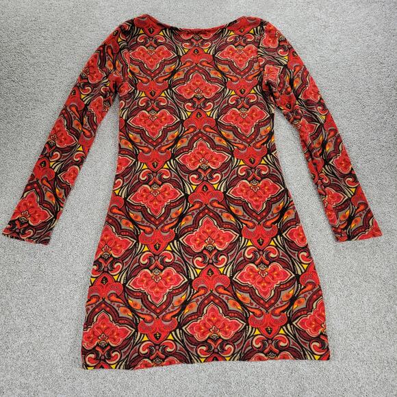 Aryeh Sweater Dress Womens Small Red Inkblot Wool Cashmere Tear Drop Cut Outs - Picture 3 of 15